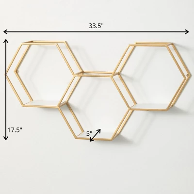 Sullivans Hexagonal Gold Metal Shelf 17.5"H Gold 3 Sullivans Hexagonal Gold Metal Shelf 17.5"H Gold - Image 3