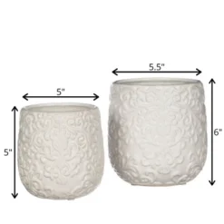 Sullivans Set Of 2 Embossed Planters 6"H & 5"H White