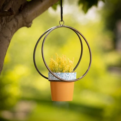 Sullivans Hanging Metal Ring Metal Planter 14.5"H Brown 2 Sullivans Hanging Metal Ring Metal Planter 14.5"H Brown - Image 2