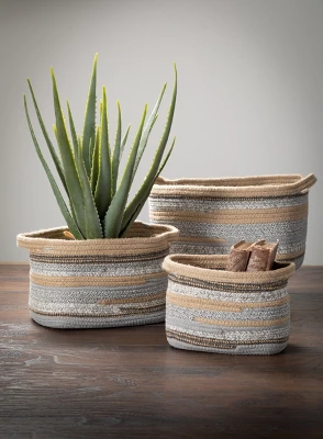 Sullivans Set Of 3 Jute & Polyester Baskets 9"H, 8.5"H & 8"H Brown 1 Sullivans Set Of 3 Jute & Polyester Baskets 9"H, 8.5"H & 8"H Brown