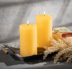 Pale Yellow Pillar Candles - Set Of 2